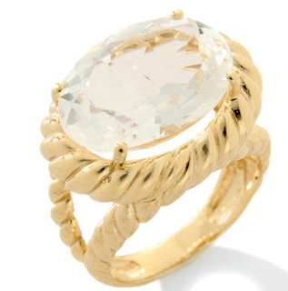 Technibond Clear Quartz Rope Ring 14K Yellow Gold Clad Silver Gemstone 