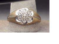 Large Vintage Solid Gold Two Tone Diamond Gentile Ring  