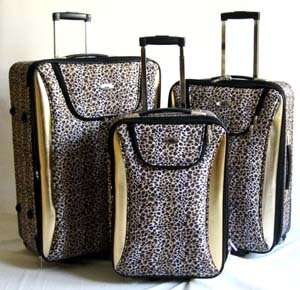   Luggage Set Travel Bag Rolling Upright Expandable Wheel Gold Leopard