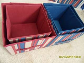 Storage Bins Collapsible Cloth Container BLUE BURGUNDY stripes CUBE 