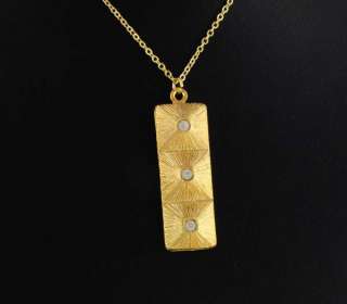 14KT Yellow Gold Ep Clear Cz 3 Pyramid Bar Pendant  