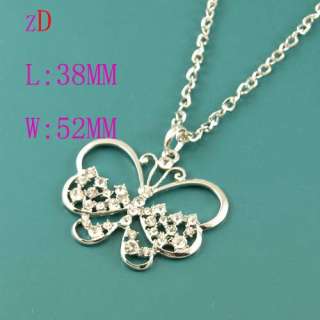 C1006 Luxury Silver Butterfly Gems Necklace Pendant Hot  
