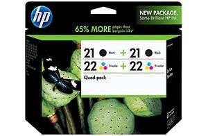   GENUINE HP 21/22 Quad Pack (CD946FN#140) Tri Color/Black Ink HP 21 22