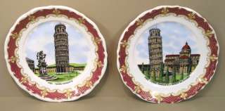 Pair Italian souvenir plates Tower of Pisa + Church  