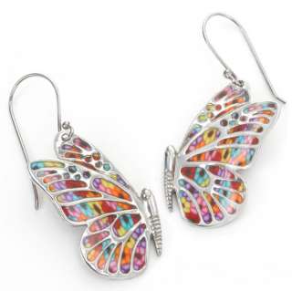 Sterling Silver Butterfly Wings Jewelry Flower Earrings  