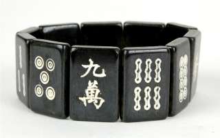 MAH JONG BRACELET BLACK Ox Bone Chinese Tile Jewelry  