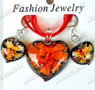 Wholesale 6sets flower heart black murano glass pendant necklace 