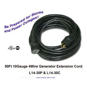  50 Foot 10 Gauge 4 Wire SJTW Generator Extension Cord with 