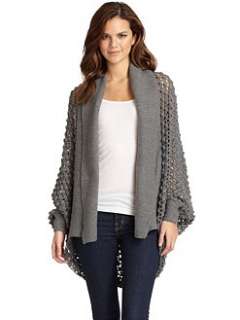 RO   Textured Knit Open Front Cardigan/Grey