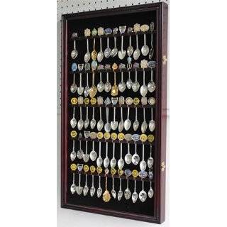 60 Spoon Rack Display Case Holder Cabinet, Real Glass Door, DARK 