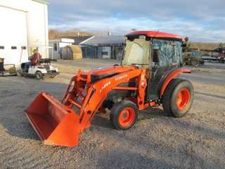 2008 KUBOTA L3240 4X4 TRACTOR WITH CAB AND LOADER, BELLY MOWER  