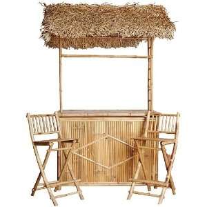 Bamboo 54 Bamboo 3 Piece Bar Table Set with Thatched Top  
