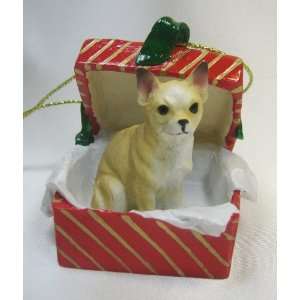  Chihuahua Tan Dog Figurine   Holiday Red and Gold Gift Box 