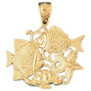   Gold Tropical Fish, Coral, Turtle, And Starfish Pendant Jewelry