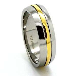    8mm 18k Gold Plated Mid Line Titanium with 2 Grooves Wedding Rings 