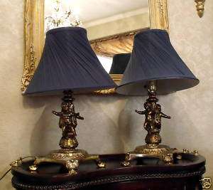 Pair of Vintage BRASS METAL Table Lamps, CHERUBS  