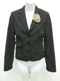 HOW & WEN Black Tan Pinstripe Lace Flower Blazer Sz 2  