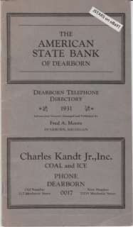 1931 DEARBORN, MI, TELEPHONE DIRECTORY PHONE BOOK  