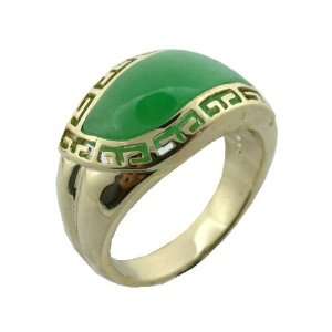    Green Jade Rivus with Greek Key Border Ring, 14k Gold Jewelry