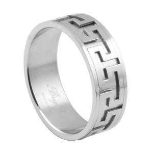   Stainless Steel Greek Key Design Ring   Width 8mm   Size 10 Jewelry