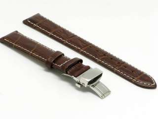 18mm PUSH BUTTON DEPLOYMENT CLASP Leather watch Band  