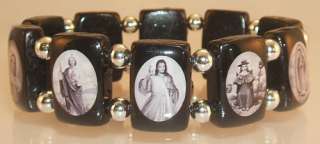 Large Black Vintage Style Saints Mary Jesus Bracelet  