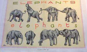 ELEPHANTS Australian Designed Cotton Tea Towel/Yellow  