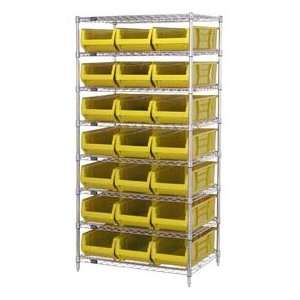   Chrome Wire Shelving With 21 24D Hopper Bins Yellow