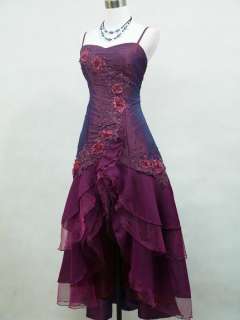 Cherlone Plus Size Satin Dark Purple Lace Prom Ball Gown Evening Dress 