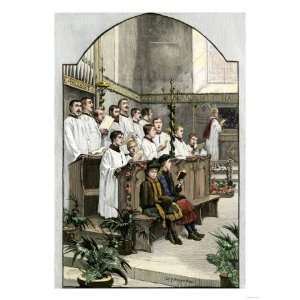 Choir Singing a Christmas Hymn in an Anglican Church, 1880s Premium 