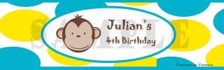 Birthday Mod Monkey Safari WATER BOTTLE LABELS Favor  