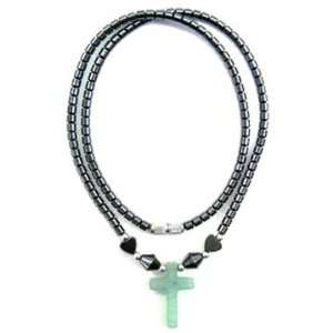 Hematite and Jade Cross Necklace 