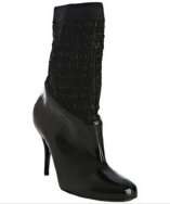 style #308050701 black textured patent knit detail ankle boots