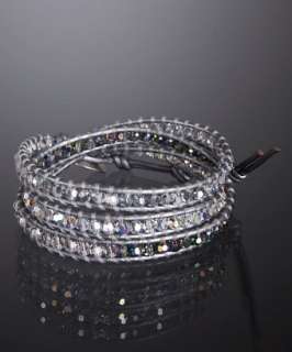Chan Luu swarovski crystal and silver leather wrap bracelet   