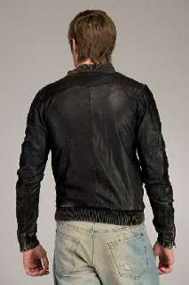 Ksubi Distressed Black Leather Bomber Jacket for men  