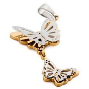   Gold Stainless Steel Butterfly Openwork Necklace Pendants Jewelry