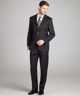 Joseph Abboud dark grey tonal plaid super 120s wool suit with flat 