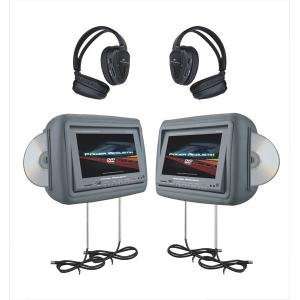   Universal Headrest Monitors With Twin DVD Combo Gray