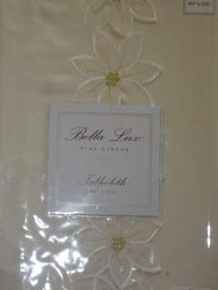   Lux HOLIDAY Cream Flower Gold Tablecloth 60 x 102 NEW Oblong  