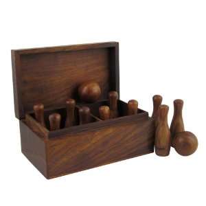  Games Bowling Set in Wood 2 Pins and 10 Balls in Box Toys 