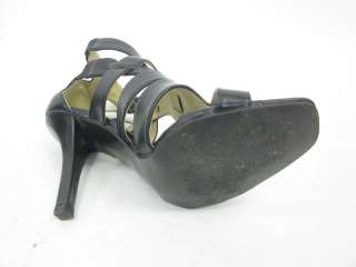 GLAZE Black Leather Strappy Open Toe Heels Pumps 8.5  