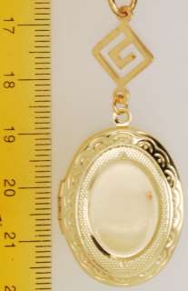 YBM oval engraved locket, Greek key connector  