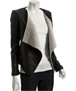 Matty M black poly faux shearling drape front jacket   up to 