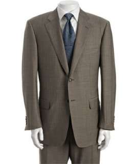   306053201 taupe wool mohair 2 button suit with single pleat trousers