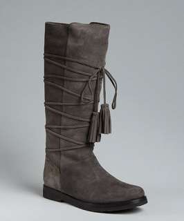 Yves Saint Laurent grey suede tassel front flat boots