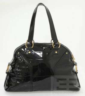   Laurent Black Patent Leather Croc Embossed Large Muse Handbag  