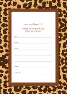 Pack of 10 Sweet 16 Party Invitations with Envelopes, Leopard Theme 