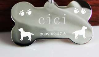   Bone Pet ID Tags Double Side Engraved Stainless Steel Tag Dog Name Tag