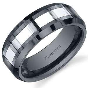   Mens Black Ceramic and Tungsten Combination Wedding Band Ring Size 9