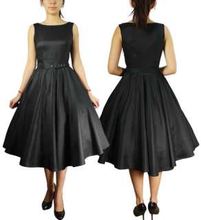 The dress flares from waist to a lovely full skirt. Available in black 